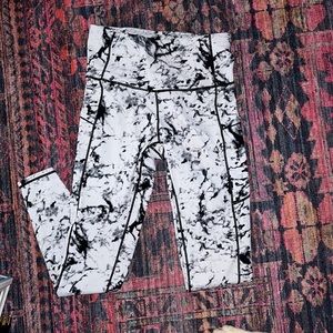 The Gym People Women's White/Gray Marble Yoga Pants W/ Pockets Size M